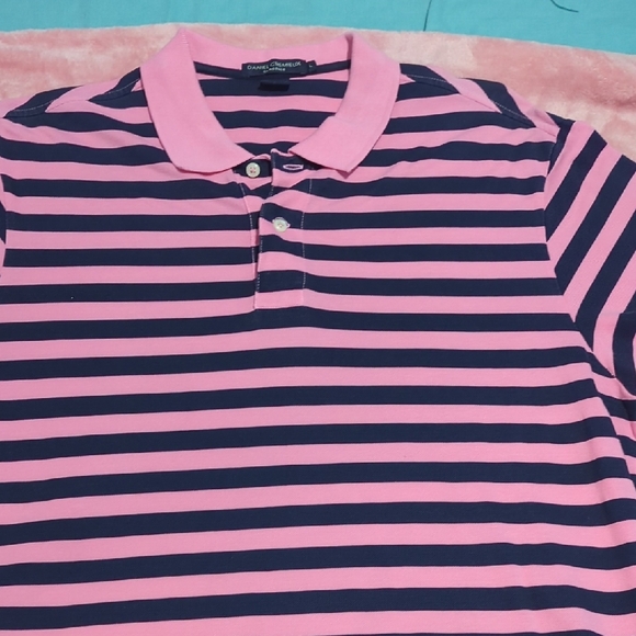 Daniel Cremieux Vibrant Striped Pink And Navy Blue Polo Shirt - Picture 4 of 5